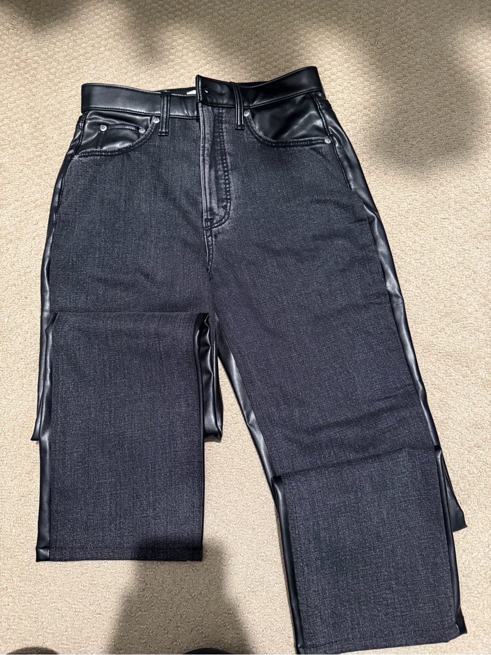 Abercrombie & Fitch Black Straight Jeans with Faux Leather Trim